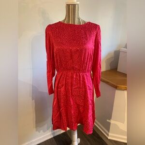 Eloquii Hot Pink Jacquard Leopard Animal Print Long sleeved Satin Dress size 14